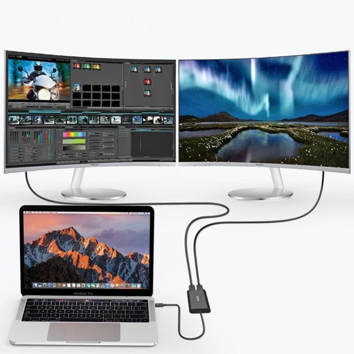 Immagine prodotto Choetech Adattatore da USB Type-C Thunderbolt 3 (40 Gbit/s) a 2 x DisplayPort 4K 60 Hz Nero (HU (USB-C, 8.50 cm)