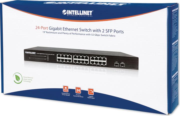 Immagine prodotto Intellinet Switch 24 porte Gigabit Ethernet con 2 porte SFP 24 x 10/100/1000 Mbps porte RJ45 + 2 x SFP IEEE... (24 Porti)