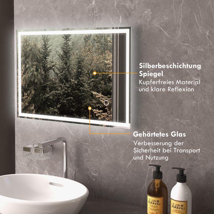 Immagine prodotto Swisshandel24 Specchio da bagno, specchio da bagno con luce LED, 80 x 60 cm Specchio da parete, specchio (50 x 70 x 4 cm)
