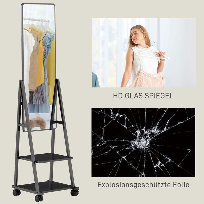 Immagine prodotto Swisshandel24 Ganzkörperspiegel 42 x 155 cm Standspiegel mit Ablage, Wandspiegel mit Rolle (37 x 155 cm)