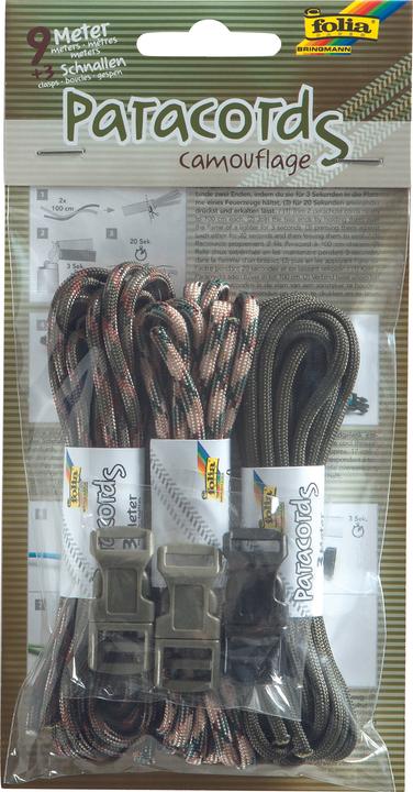 Folia Bringmann 83302 - Paracord Set Camouflage, 3 Schnüre à 3 m und 3 Verschlüsse - ideal zur Erste