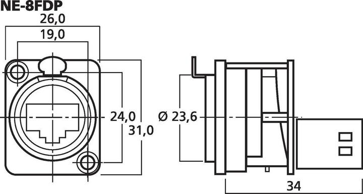 Produktbild Neutrik - Ethercon - Metall- Chassisbuchse Für Standard Rj45-Stecker (S/FTP, CAT5e, 0.17 m)