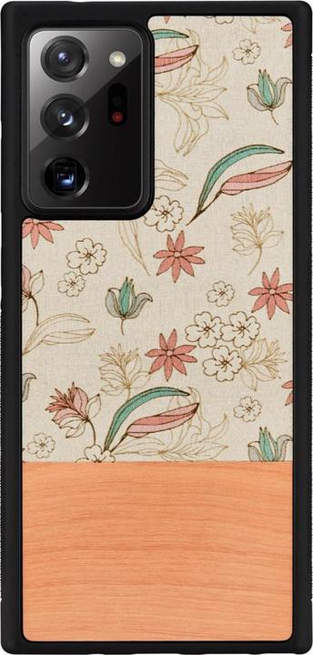 Actual product image Man.Wand &WOOD case for Galaxy Note 20 Ultra pink flower juodas (Samsung Galaxy Note 20 Ultra)
