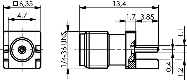 Produktbild Telegärtner SMA End Launch Buchse 50 Ohm für Leiterplatten Stärke 1.07mm/0.042"