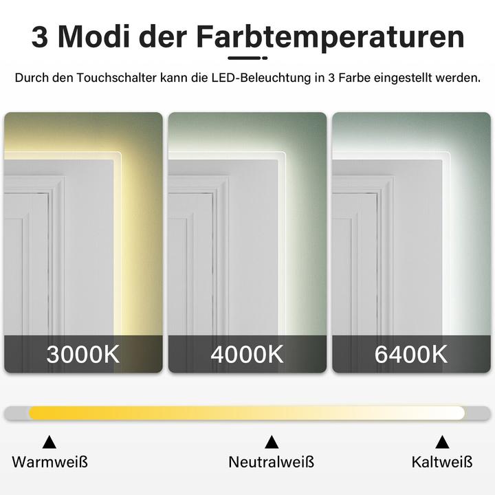 Image du produit SONNI Miroir de salle de bain avec éclairage LED, 120 x 60 cm, enceinte Bluetooth + 3 couleurs de lu