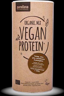 Immagine prodotto Purasana Mix di proteine vegane - Canapa, piselli, riso, girasole e zucca (barattolo da 400 g) (Cioccolato al cacao, 1 pz., 400 g)