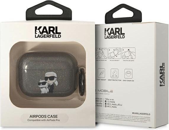 Produktbild Karl Lagerfeld KLAPHNKCTGK Airpods Pro cover black/black Gliter Karl&Choupette (Kopfhörer Tasche)