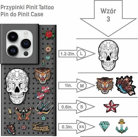 Immagine prodotto Pinifit Zestaw Etui Pinit Dynamic + Tattoo Pin iPhone 14 6.1" czarny/nero wzór 3 (Apple iPhone 14, Apple iPhone 13)