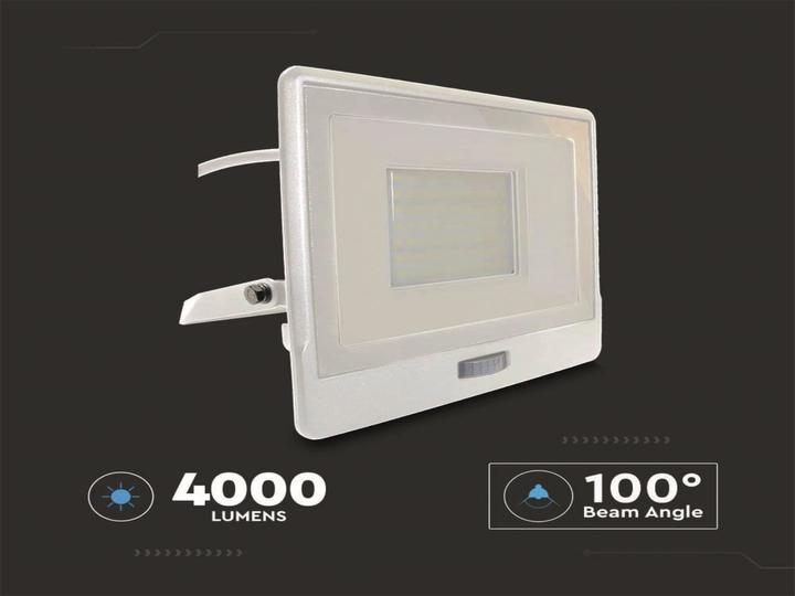 Produktbild V-TAC VT158S1 50W LED PIR Sensor Flutlicht SAMSUNG Chip Weisser Körper 4000K 1M Kabel (4000 lm)