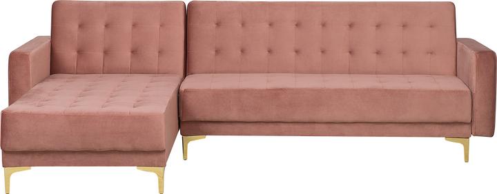 Divano letto angolare in velluto rosa ABERDEEN per 4 persone