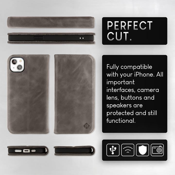 Actual product image Nalia Genuine leather flip case cover with magnetic fastener (Apple iPhone 15)