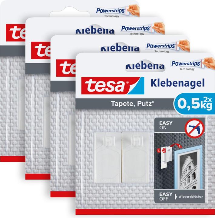 Produktbild tesa Klebenagel für Tapete & Putz, 0,5kg Halteleistung, spurlos ablösbar & wiederverwendbar, 8 Nägel