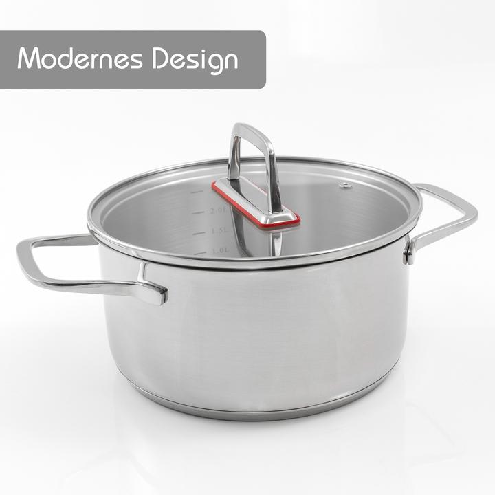 Actual product image Kopf Topfset Jara aus Edelstahl, Induktion, Kochtopfset mit praktischem Abgiessrand, 9-teilig (24 cm, Pot, Stainless steel)