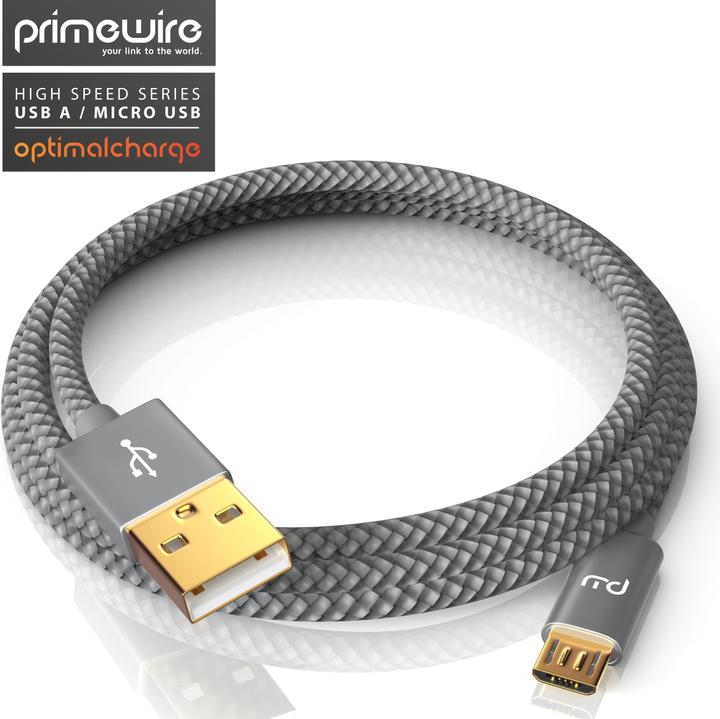 Produktbild Primewire Micro USB Kabel - 2,4A MicroUSB Schnellladekabel, Nylon, Metallstecker, Datenkabel Ladekabel (3 m, USB 2.0)