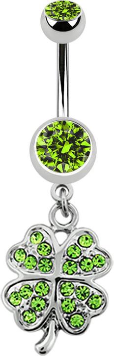 Actual product image Star Piercing Banana silver with pendant shamrock light green (Surgical steel 316L, without brass)