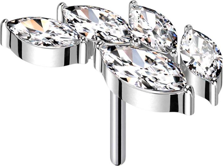 Image du produit Star Piercing Threadless feuille d'argent cinq cristaux ovales d'argent (Titane G23, sans laiton)