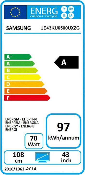 Energie-Label Samsung Ue43ku6500 (43", LCD, 4K, 2016)