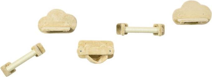 Produktbild Swisshandel24 Katzen Kletterwand 5-teiliges Set mit Treppe, 2 Kratzstämmen, Plattformen, Hängematte, Plüsch (28 cm, Beige)