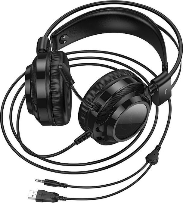 Actual product image Hoco Wired headphones wire headphones USB A + Jack 3,5 mm with microphone gaming W110 2 m black (Cable)