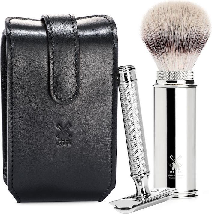 Actual product image Mühle Travelling shaving set - black, Florentine leather work, shaving brush ( (Set)