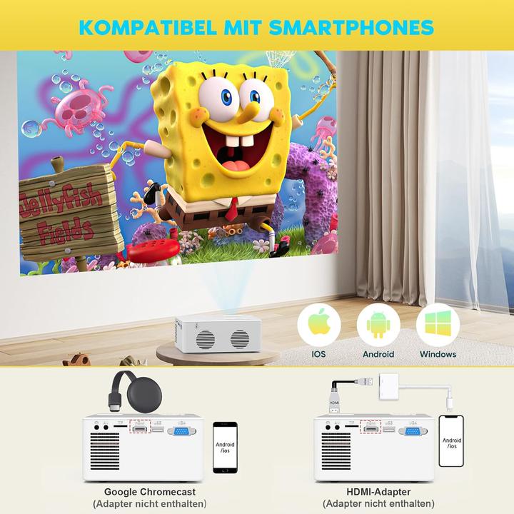 Immagine prodotto Purshe Mini Beamer mit Bluetoothfunktion (Full HD, 9500 lm)