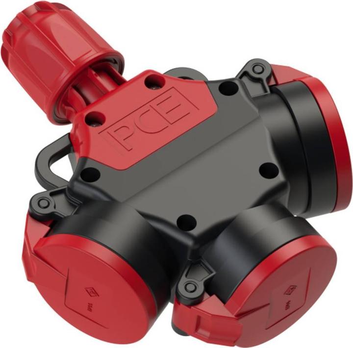 Actual product image PCE 3-way coupling with hinged cover solid rubber IP44 250V 16A 253622-s