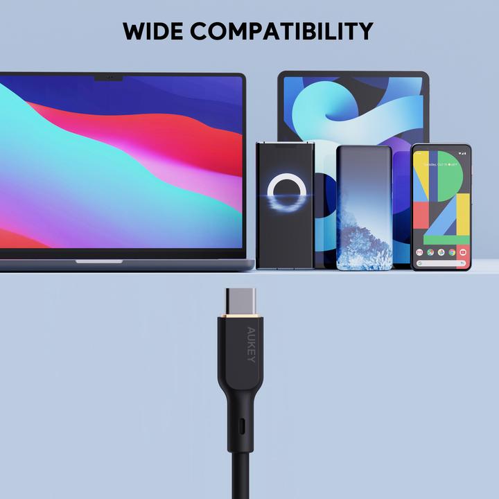 Image du produit Aukey CB-SCC241 USB-C Power Delivery PD 240W 5A 20V 1m nylon noir (1 m, USB 3.2 Gen 1)