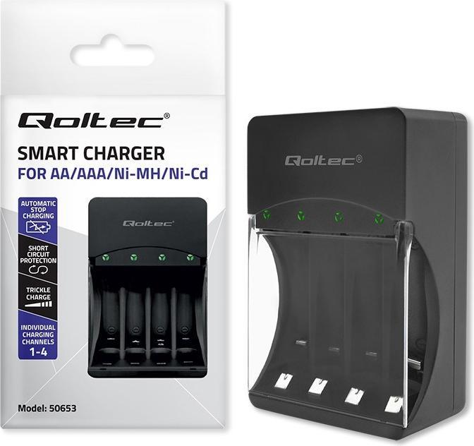 Immagine prodotto Qoltec 50653 Caricabatterie per Ni-MH tipo R03/AAA R6/AA (1 pz., AAA, AA, 3000 mAh)