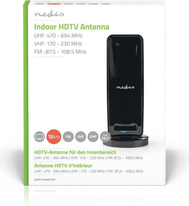 Image du produit Nedis Antenne intérieure FM/UHF/VHF active Portée de réception : 0-15 km Gain LTE700 dBi (avec câble (Antenne d'intérieur, 28 dB, LTE, UKW / MW / LW)