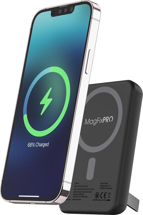 Produktbild Xlayer Magfix Pro Kabelloses Schnellladegerät Powerbank mit Stand 10.000mAh 20W Schwarz (10000 mAh, 20 W, 37 Wh)