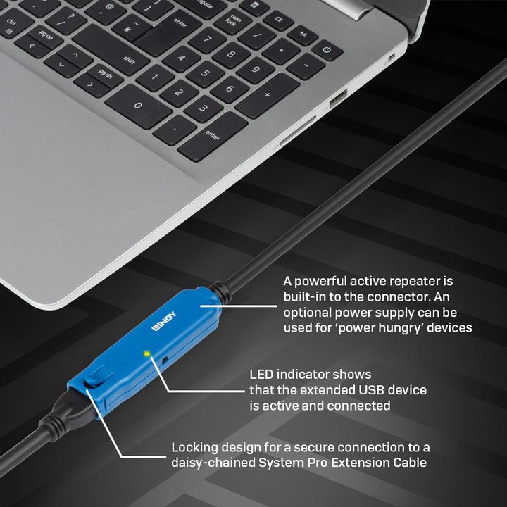 Immagine prodotto Lindy Prolunga attiva USB 3.0 da 20 m Collegamenti USB 3.0 fino a 40 m (20 m, USB 3.2 Gen 1)