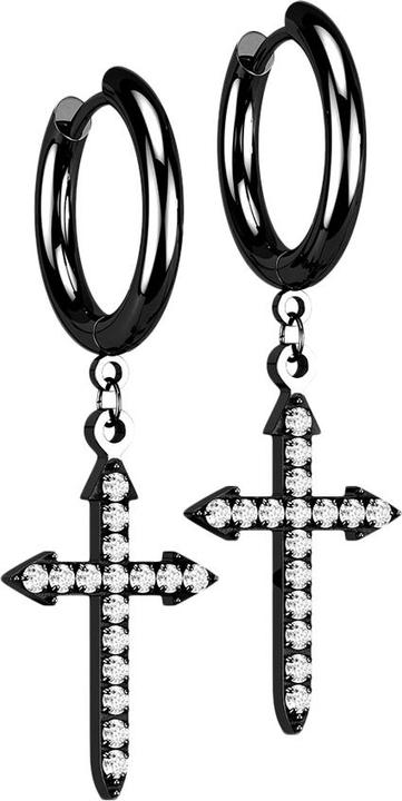 Produktbild Star Piercing Ohrring schwarz Anhänger Keltenkreuz mit Kristallen (ohne Messing, Chirurgenstahl 316L)