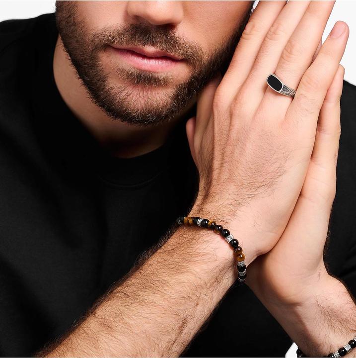 Image du produit Thomas Sabo Bracelet avec perles d'onyx noir et perles d'oeil de tigre en argent (19 cm, Argent 925)