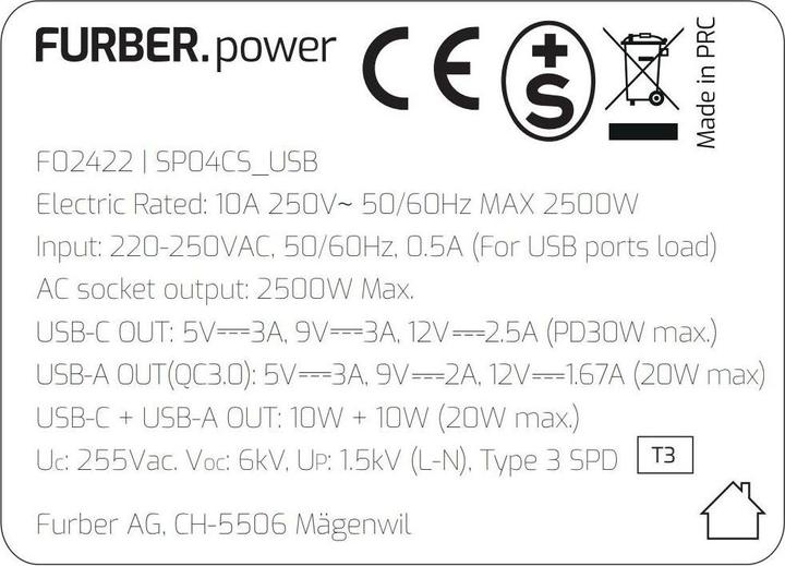 Produktbild Furber.power Steckdosenleiste (4 x, Typ 13, 1.50 m)