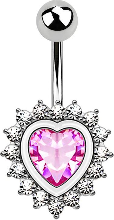 Produktbild Star Piercing Banane silber Herz mit Kristallherz pink (Messing, Chirurgenstahl 316L)