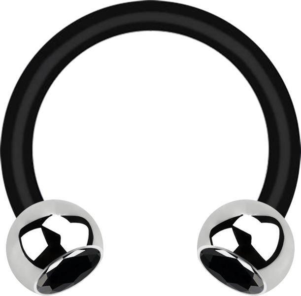 Actual product image Star Piercing Micro Circular Barbell black with two balls silver crystal black (Surgical steel 316L, Bioflex, without brass)