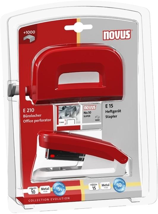 Produktbild Novus Schreibtisch Set (Heftgerät E 15 mit Locher E 210, inkl. 1000 Heftklammern No. 10) rot (15 Blätter)