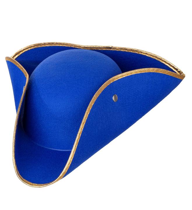 Actual product image Widmann Tricorn blue tricorn hat with gold felt edge