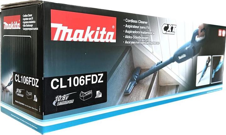 Actual product image Makita CL 106 FDZ 10.8V Li-ion battery hoover green solo incl. nozzles without battery & charger