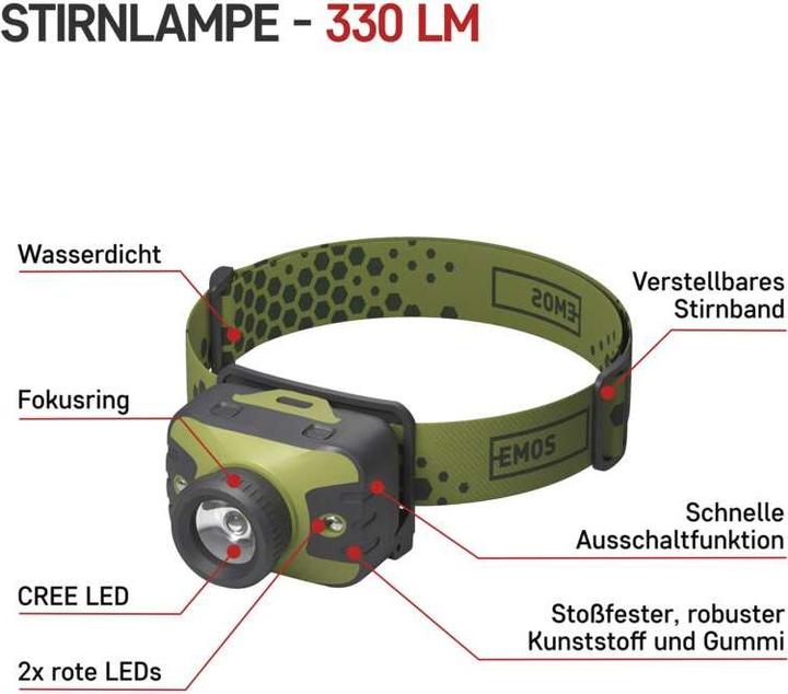 Produktbild Emos CREE LED Stirnlampe P3539, 330 lm, 3× AAA (330 lm)