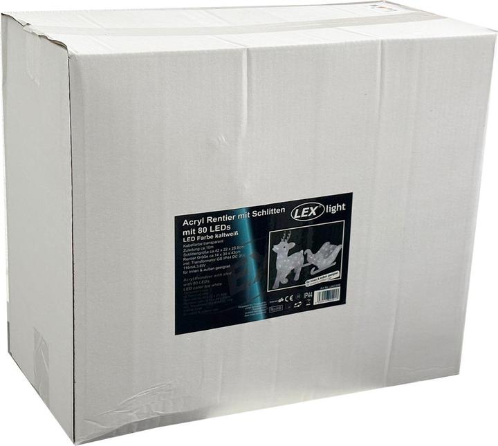 Produktbild Inda-Exclusiv Acryl Rentier Schlitten 80 LED Weihnachtsbeleuchtung Aussenbeleuchtung