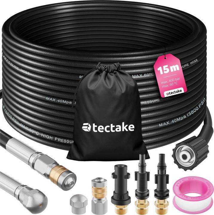 Immagine prodotto tectake Set di tubi per la pulizia dei tubi, inclusi 2 ugelli e 3 adattatori (1 pz.)