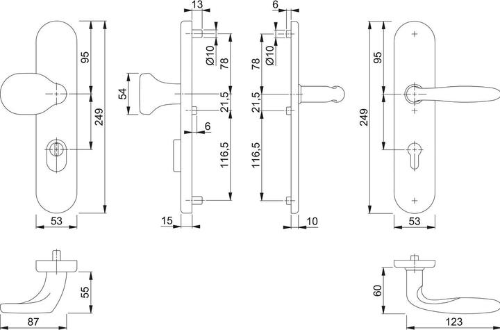 Actual product image Hoppe Interchangeable set VERONA - DIN 92mm, stainless steel, PZ for TS 67-72mm, w. KZS (Door plate set)