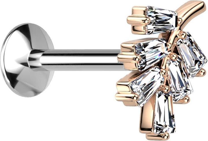 Star Piercing Micro Threadless UFO Labret silber Blatt rosegold Kristalle silber (Chirurgenstahl 316L, Messing)