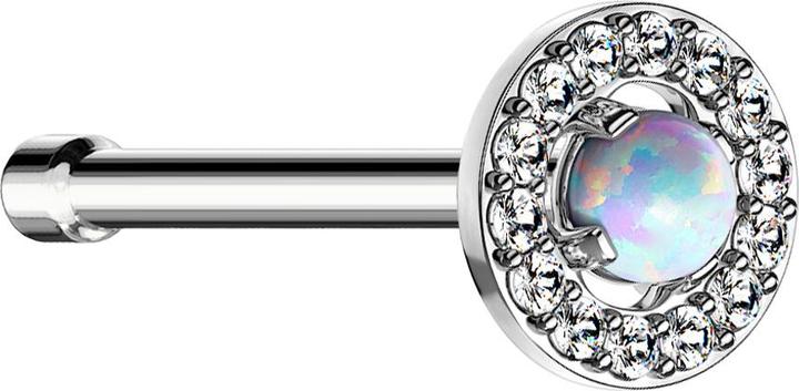 Star Piercing Nasenstecker gerade silber Kristallkreis mit grossem Opal weiss (Chirurgenstahl 316L, Messing)