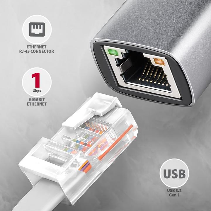 Produktbild Axagon ADE-TXPD, USB-C 3.2 Gen 1 - Gigabit Ethernet síťová karta, Asix AX88179, PD, auto instal (USB-C, RJ45 (1x))