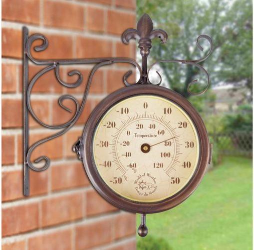 Actual product image Esschert Design Garden clock station with thermometer 25 x 28.5 cm, Beige/Brown (25 cm)