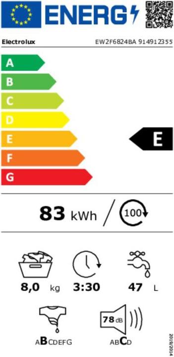 Label énergétique Electrolux Lave-linge EW2F6824BA (8 kg, Gauche)