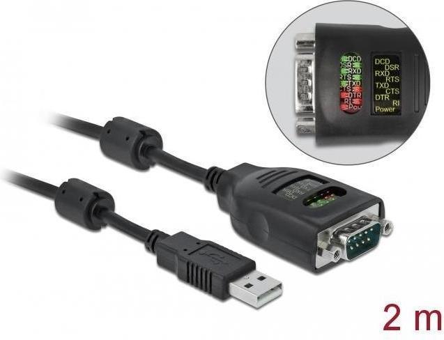 Produktbild Delock USB Typ-A zu Seriell DB9 Adapter mit 9 LED RS-232 Tester (2 m)