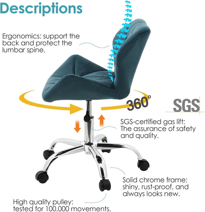 Image du produit Hnnhome Chaise de bureau Eris, bleu-vert
